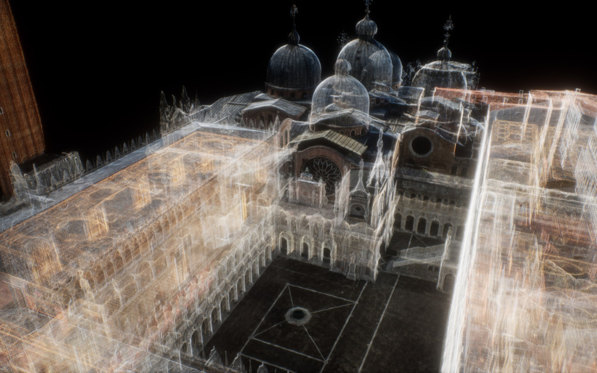 Vue aérienne en transparence du nuage de points de la place Saint-Marc 