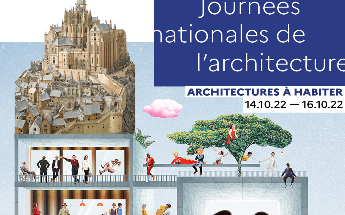 Affiche officielle des Journées de l'architecture 2022, avec intégré un détail du plan-relief du Mont Saint-Michel.