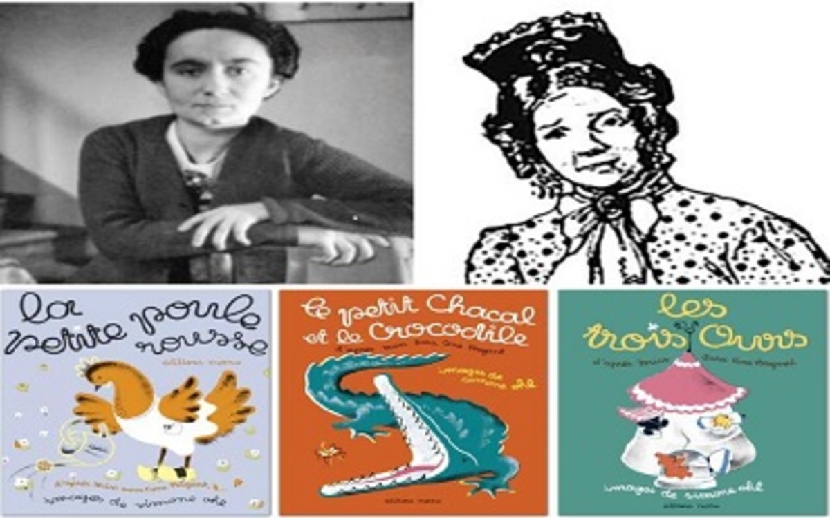 Montage avec les photos de Simone Ohl, de Sara Cone Bryant et les couvertures des livres "La petite poule rousse", "Le petit chacal et le crocodile" et "Les trois ours" aux éditions MeMo.