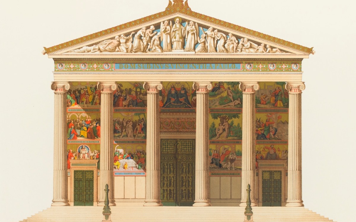 Jacques-Ignace Hittorff, porche de l’église Saint-Vincent-de-Paul à Paris, 1846. 