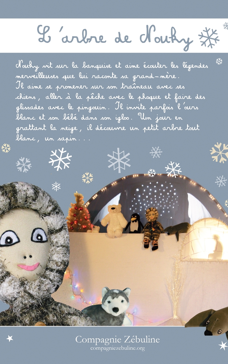 peluches , ours polaire, banquise, pingouin, igloo, sapin, neige