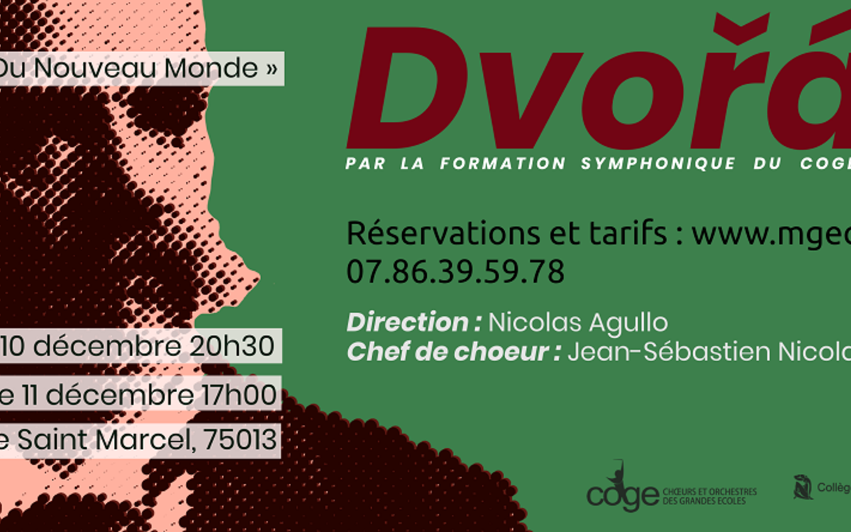 affiche du concert avec un portrait de Dvorak ainsi que les informations pratiques