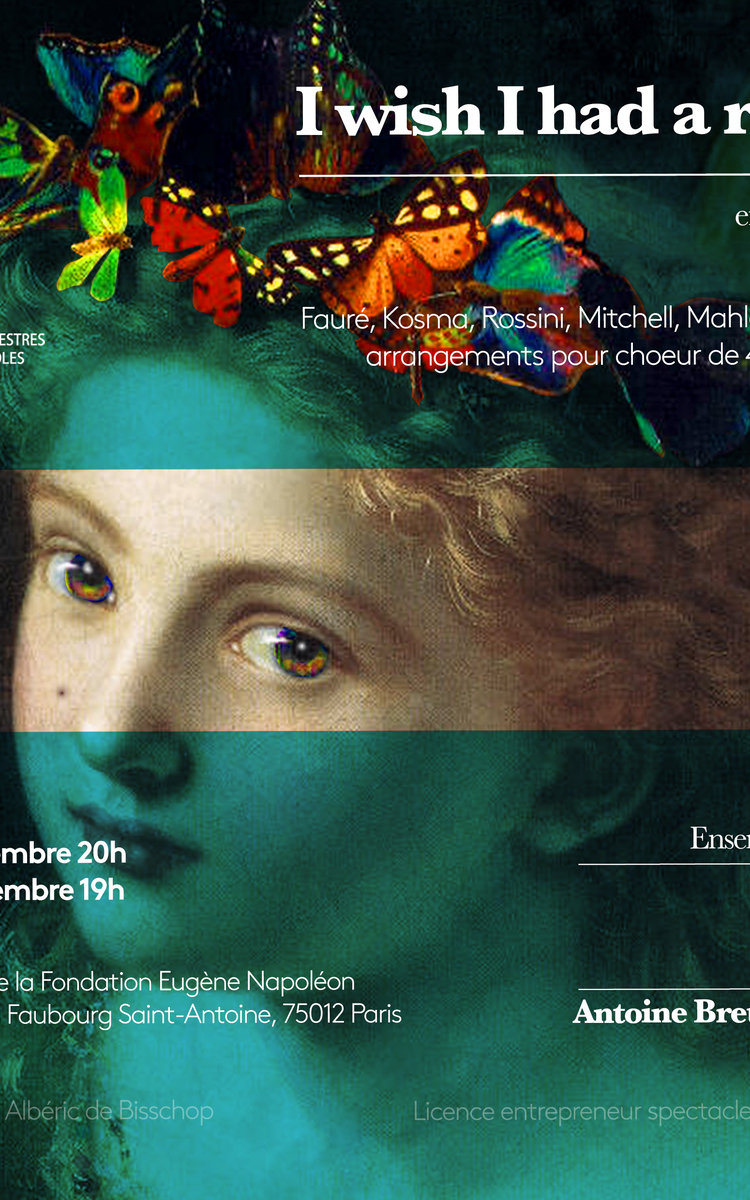 affiche du concert, avec un portrait (en peinture) et les informations pratiques