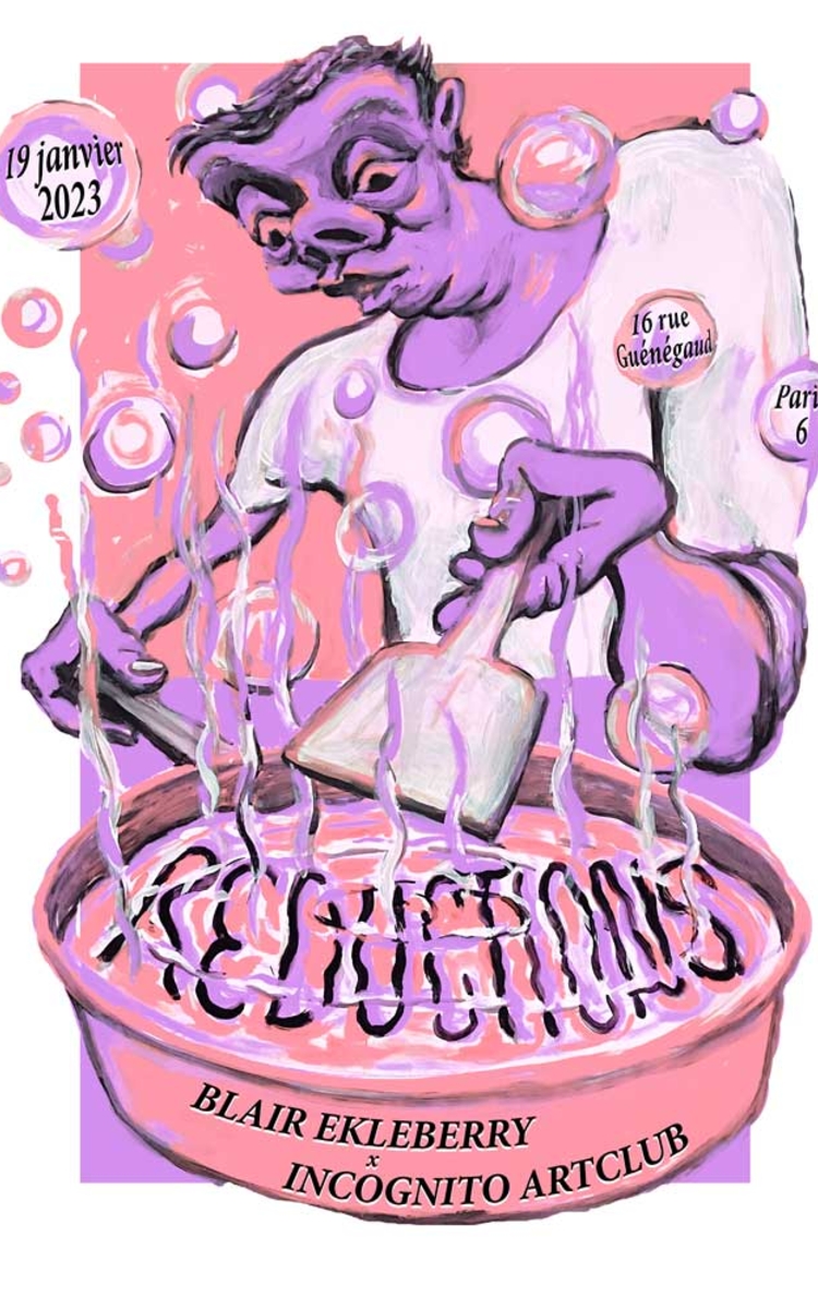 affiche de la première exposition personnelle de l'étudiant des Beaux-Arts, Blair Ekleberry au incognito artclub.