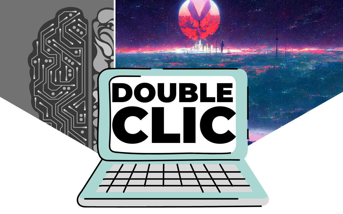 Intitulé de l'animation Double clic sur un écran de PC ouvert. Fonds de paysages en couleur