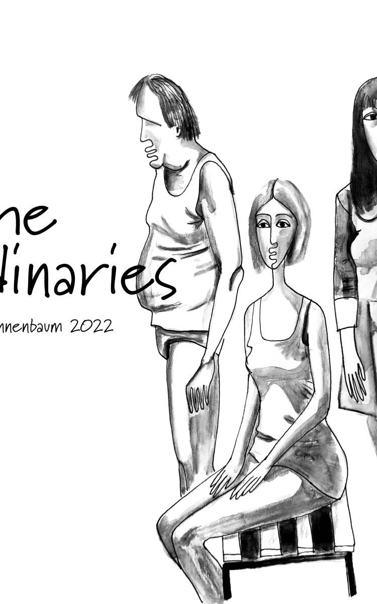 Trois personnages habillés très différemment, l'un d'eux presque dévêtu 