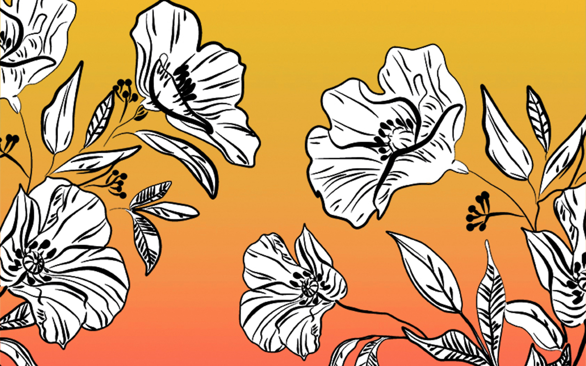 Dessin de fleurs sur un fond orangé