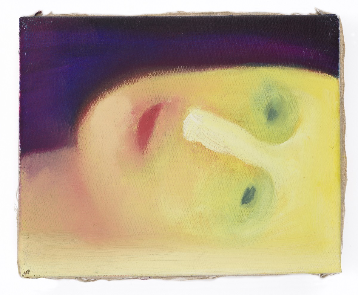 Miriam Cahn, liegen, 1. + 13.10.96, 1996, oil on canvas, 20.5 x 25.5 cm , courtesy of the artist and galeries Jocelyn Wolff and Meyer Riegger
