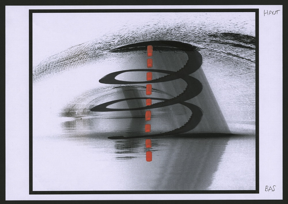 Dessin original de Philippe Starck, 2023 Sur une photographie de Guillaume Potignon pour la Ville de Paris, Les oculi de la voûte du canal Saint-Martin, boulevard Richard-Lenoir, Paris