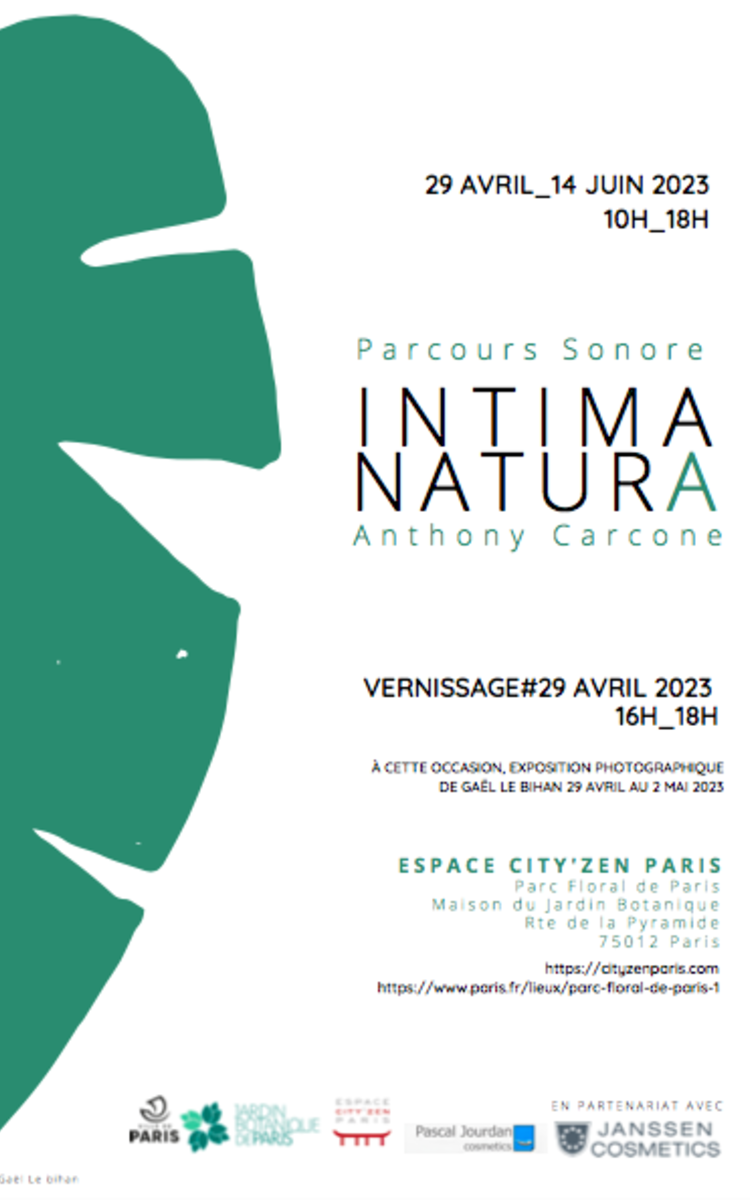 Vernissage Parcours sonore  Intima Natura à l'Espace City'Zen Paris 29 avril 16H/18H