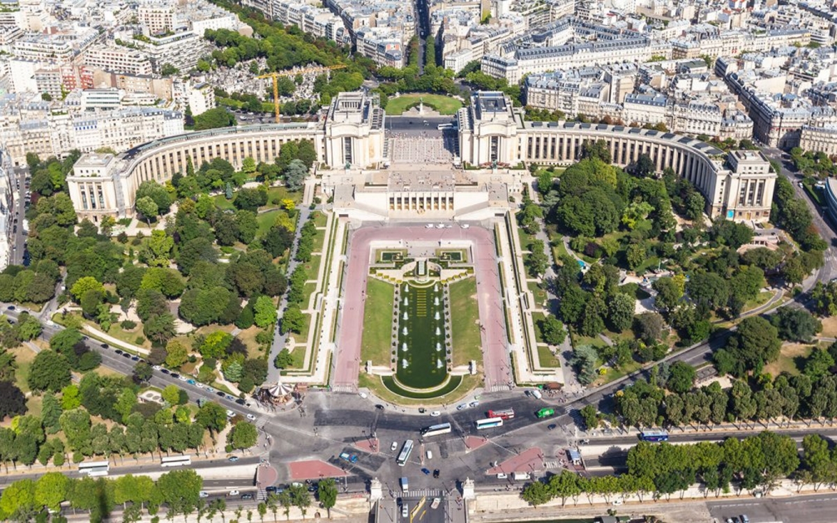 Photo des jardins du Trocadéro, vue du dessus