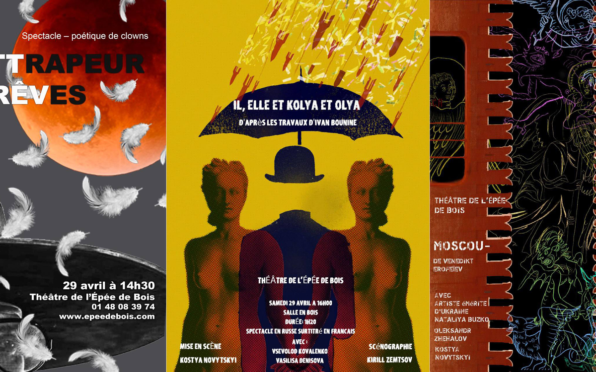 Affiches pour spectacle de « L’attrapeur de rêves », « Il, Elle, et Kolya et Olya », « Moscou-sur-Vodka »