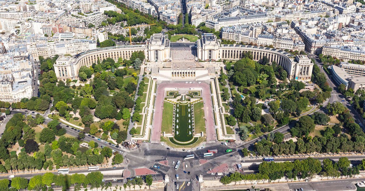 Photo des jardins du Trocadéro, vue du dessus