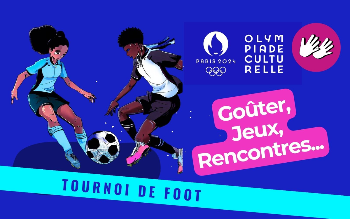 annonce du tournoi de foot avec un joueur et une joueuse