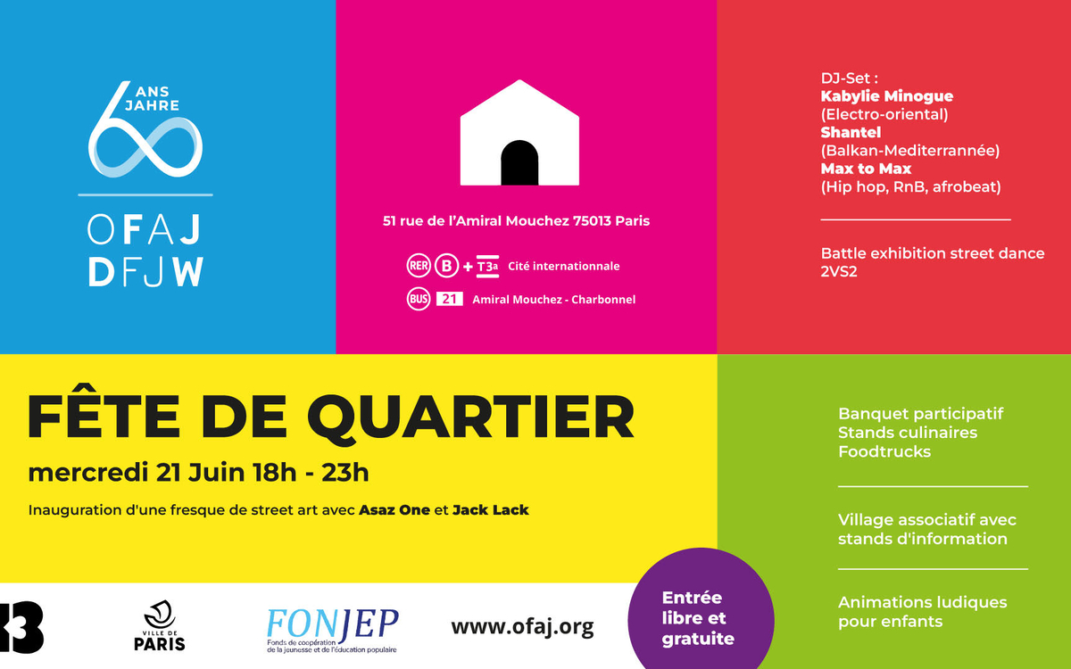 Fête de Quartier - Fête de la Musique - OFAJ - 21 Juin 18h-23h - 51, rue de l'Amiral Mouchez Paris 13eme