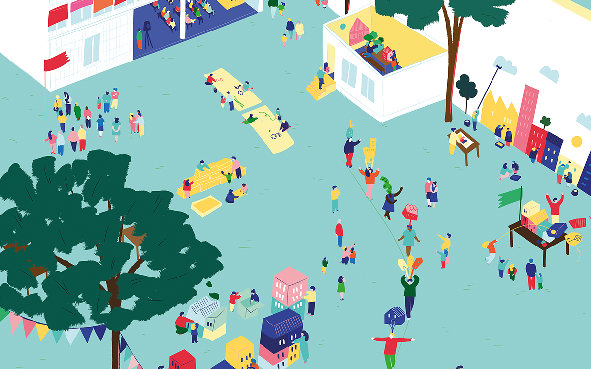 Illustration de la fête des 10 ans de l'École d'Architecture pour Enfants
