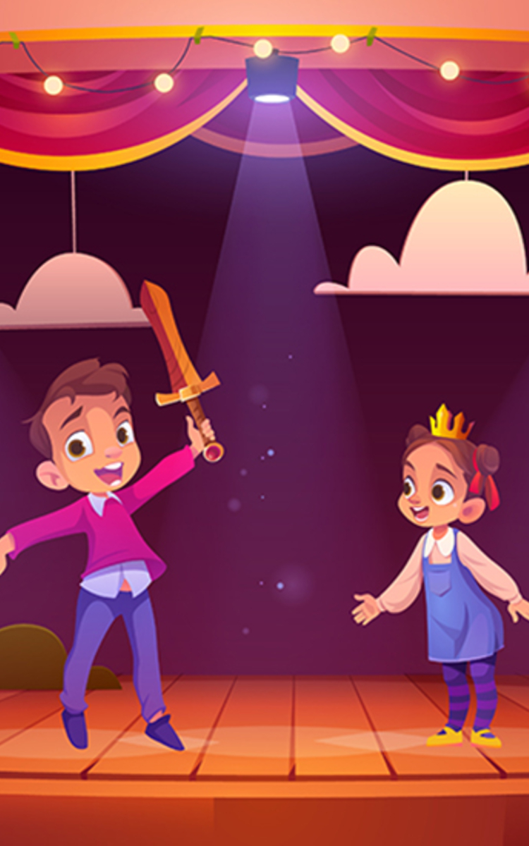 enfants sur une scène de théâtez