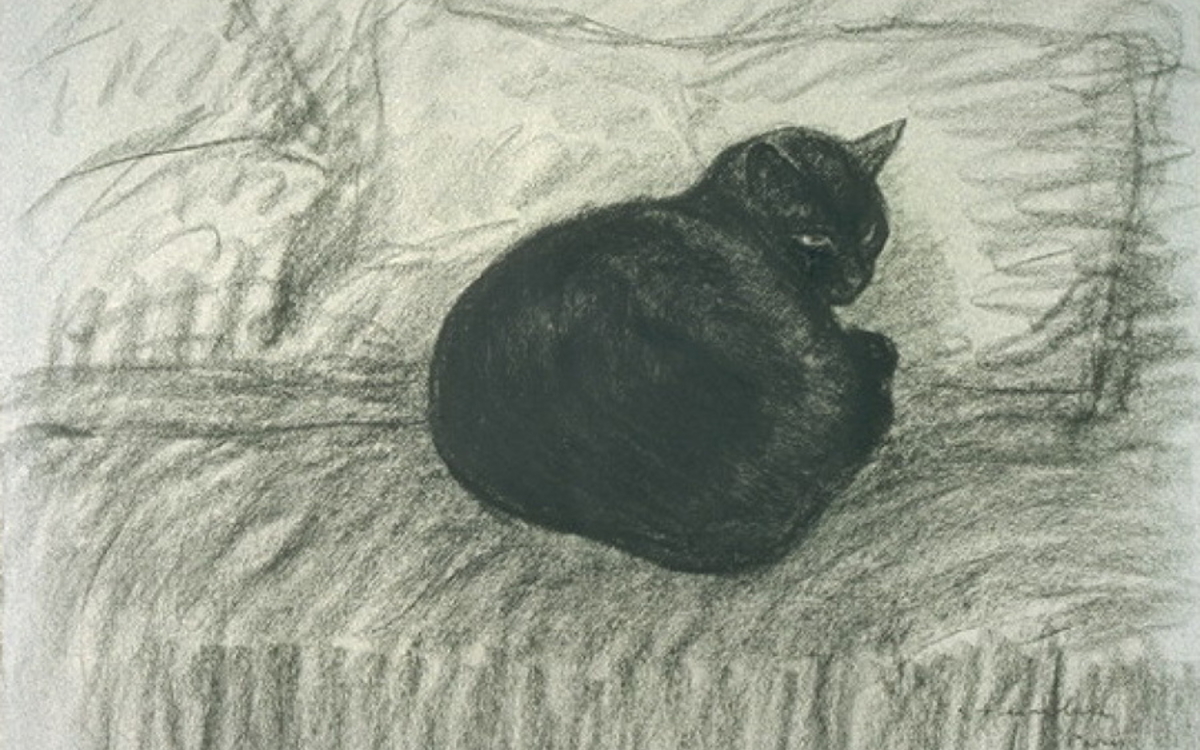 Théophile Alexandre Steinlen Chat noir couché en boule sur un divan, 1920
