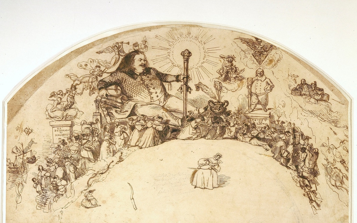 Grandville, Projet d'éventail : l'apothéose de Balzac, entre 1835 et 1836