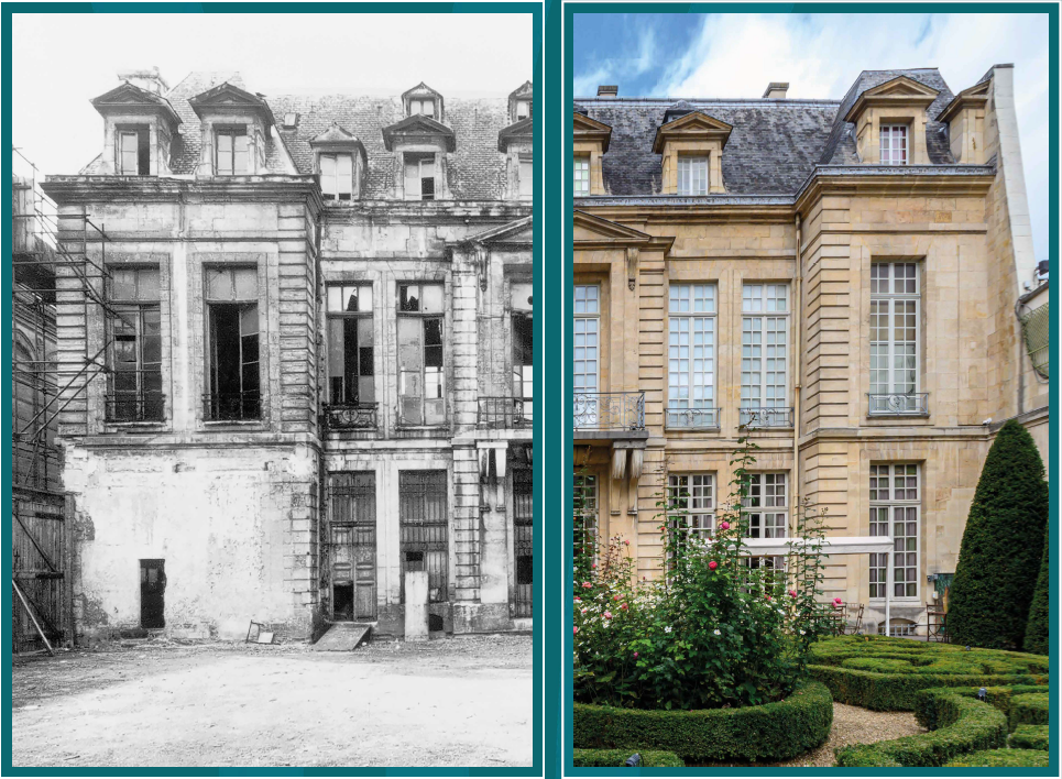 A gauche, photo prise en 1964 ; à droite, l'actuel Musée de la Chasse et de la Nature