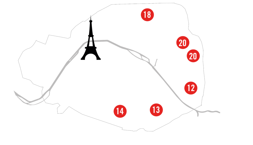 Carte des antennes parisiennes du Réseau Môm'artre