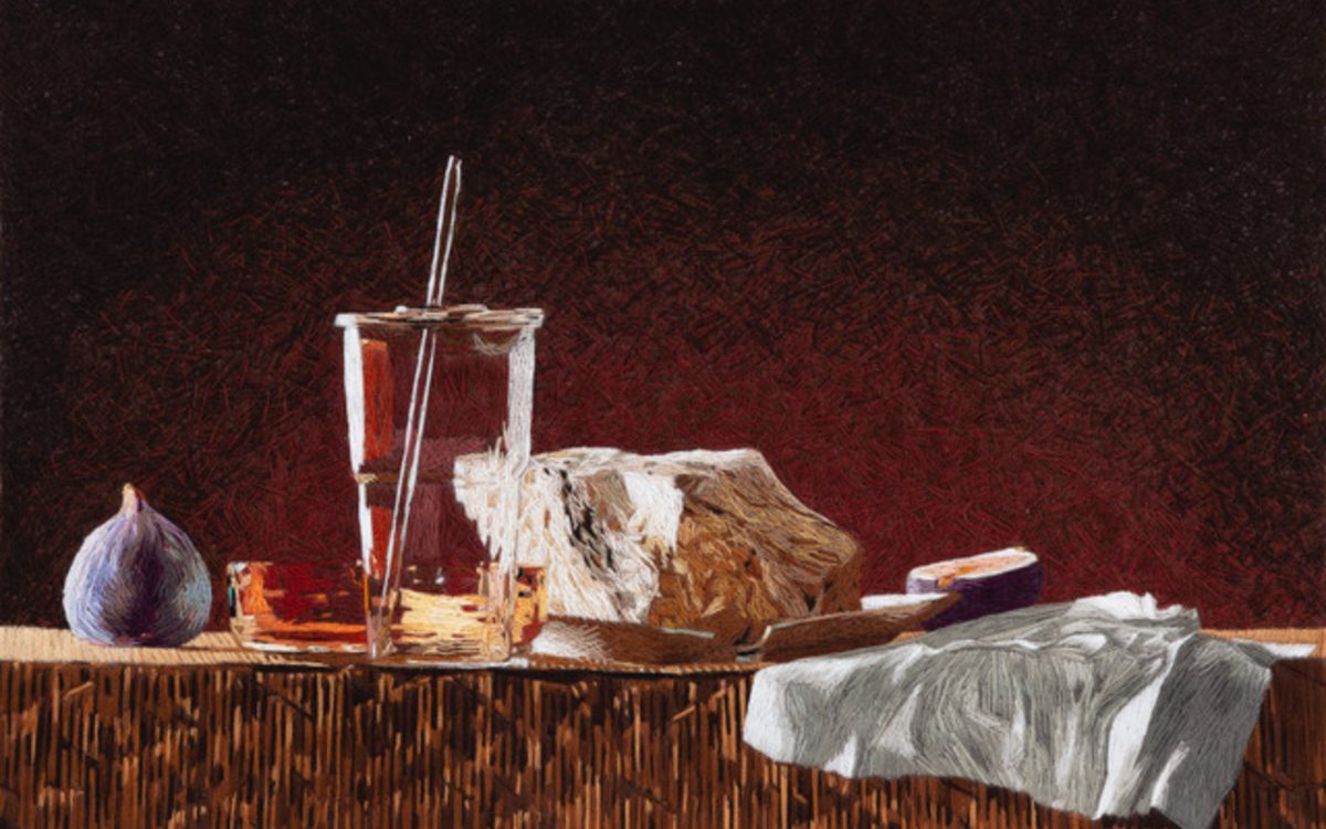 Nature morte, broderie contemporaine
