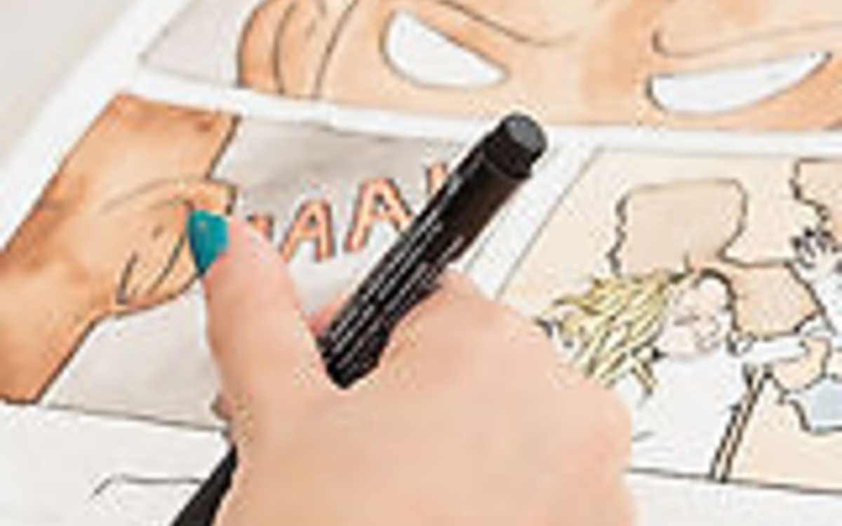 Planche de BD, une main qui dessine