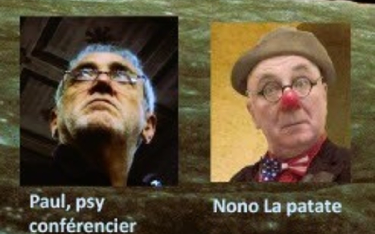 les 2 comédiens de la Conference spectacle ASTERISQUE un psy et un clown