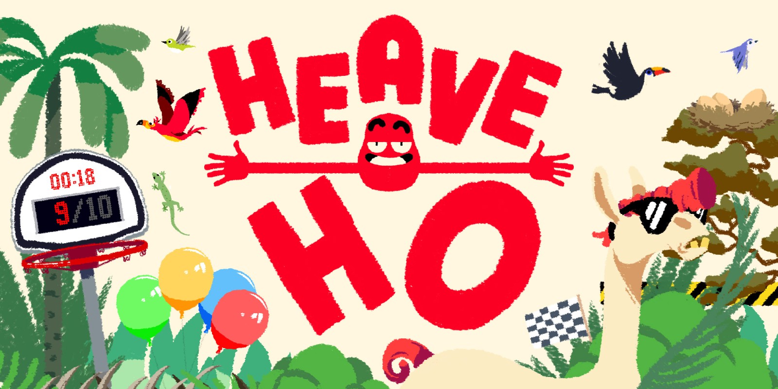 bannière du jeu Heave Ho qui présente un personnage en forme d'œuf avec de longs bras