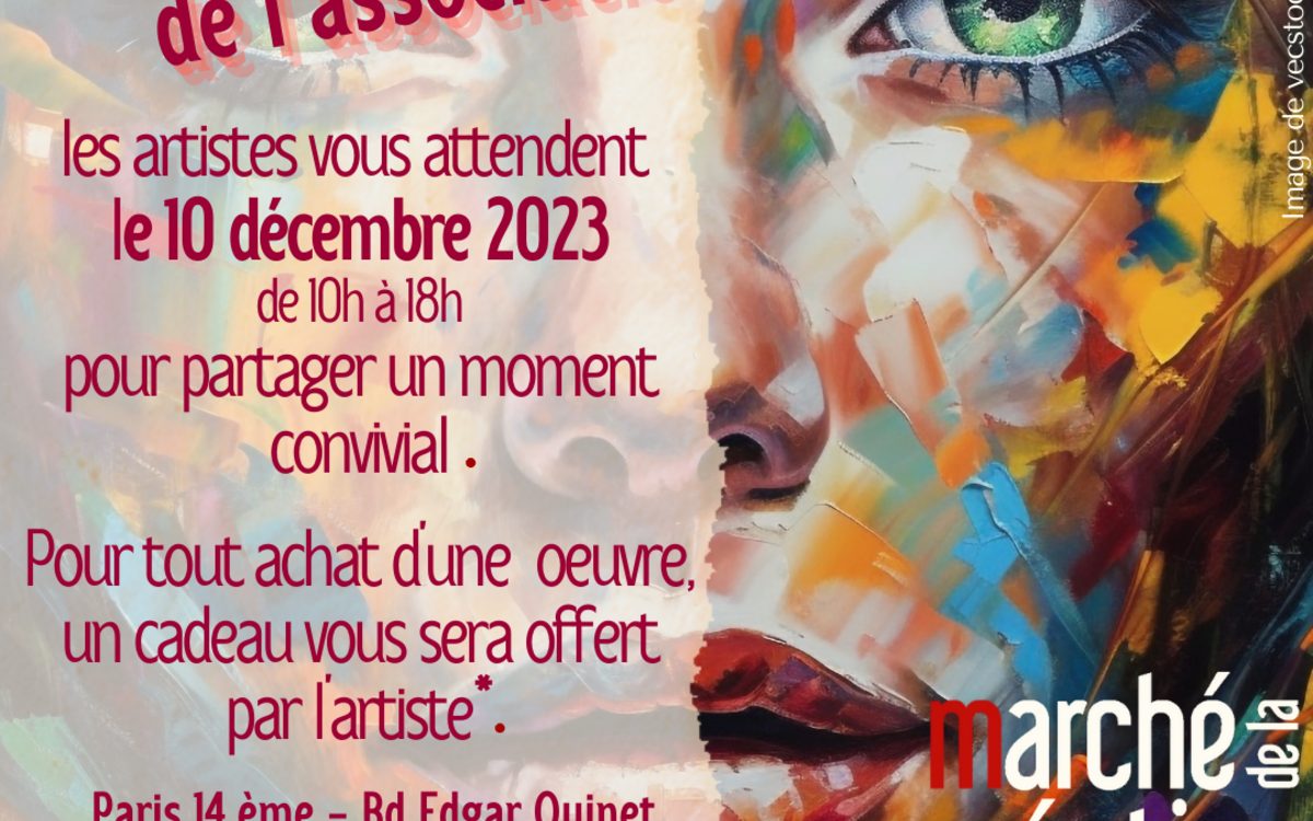 Journée de l'association 10 décembre 2024, les artistes vous attendent avec de petites intentions pour fêter avant Noël et découvrir leurs dernières créations. Venez échanger avec eux, et pourquoi pas vous faire plaisir ou repartir avec vos cadeaux de Noël