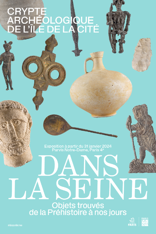Affiche de la Crypte archéologique pour l'exposition "Dans la Seine"