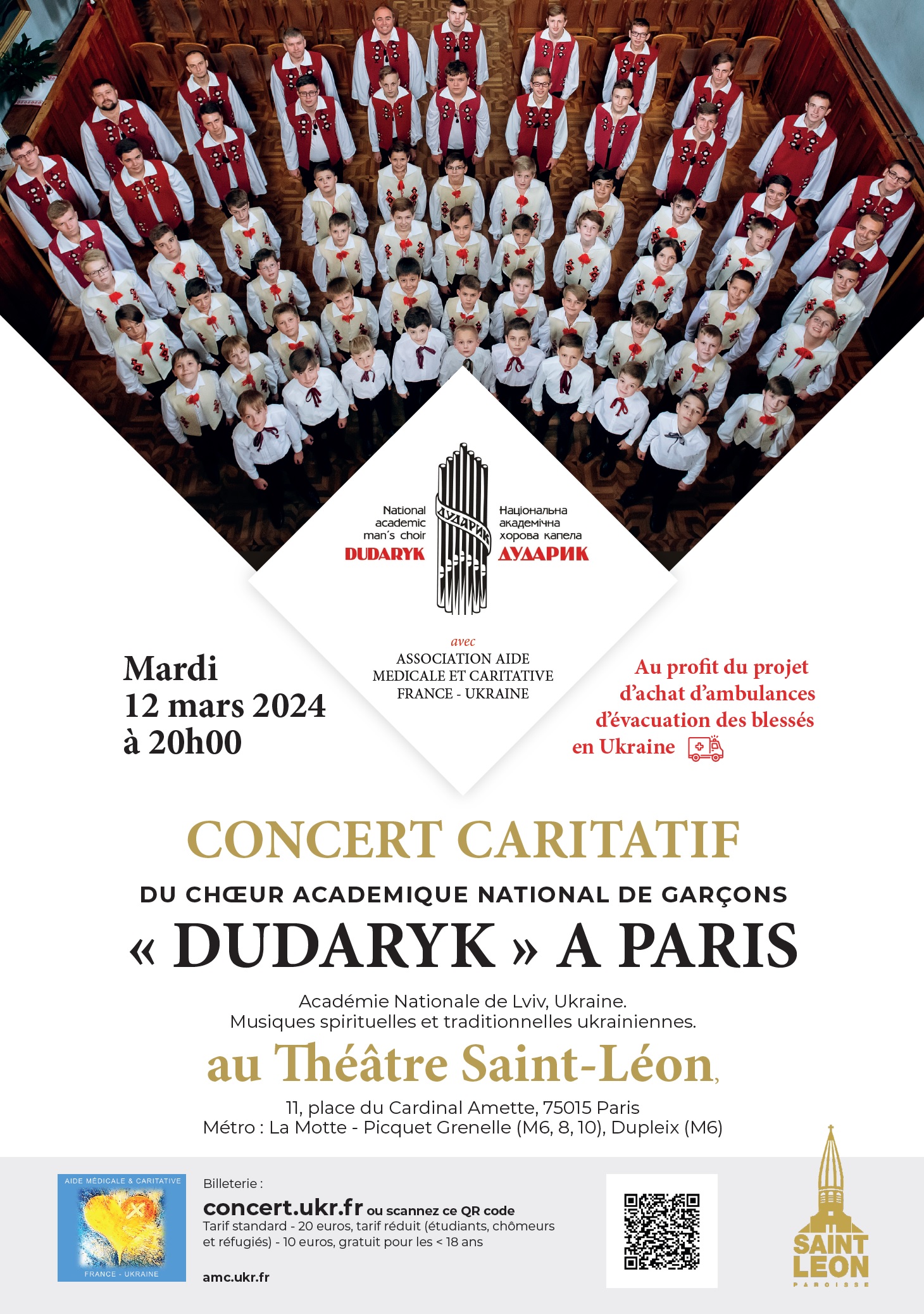 Concert du Chœur ukrainien DUDARYK à Paris le 12 Mars au Théâtre Saint-Léon
