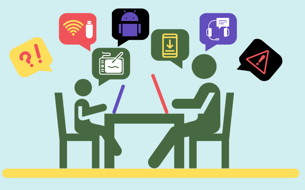 Picto enfant parent et d'autres évoquant  des éléments numériques