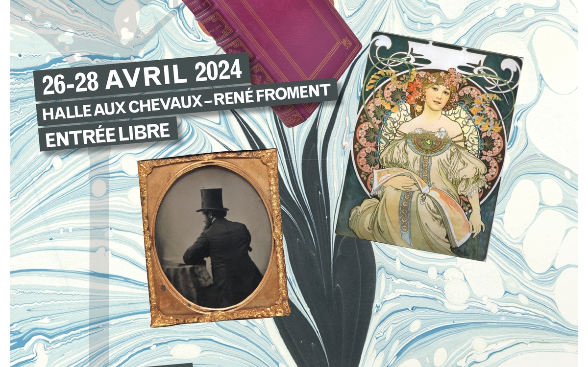 Affiche du Salon Brassens Brocante Livres rares et Anciens Avril 2024