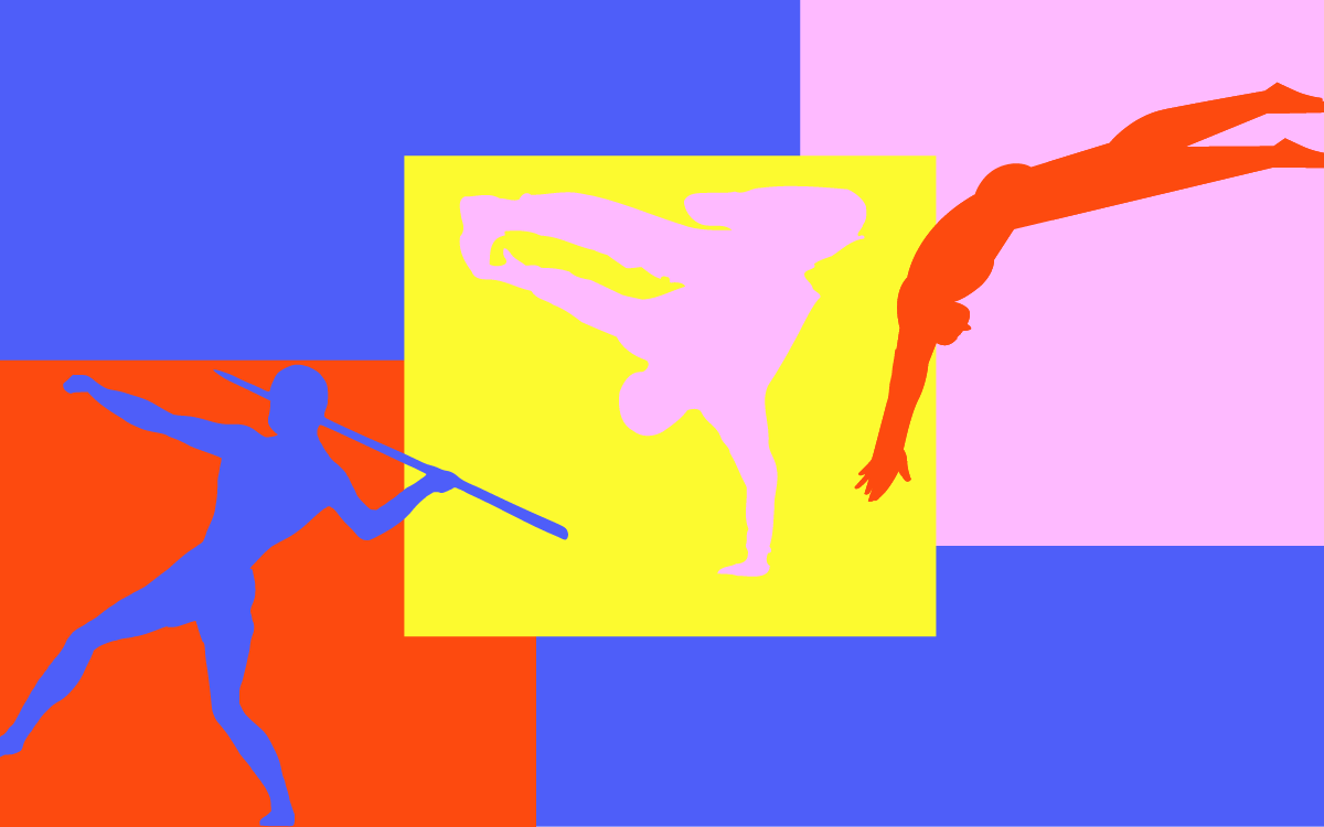 fond coloré avec des silhouettes de sportifs 