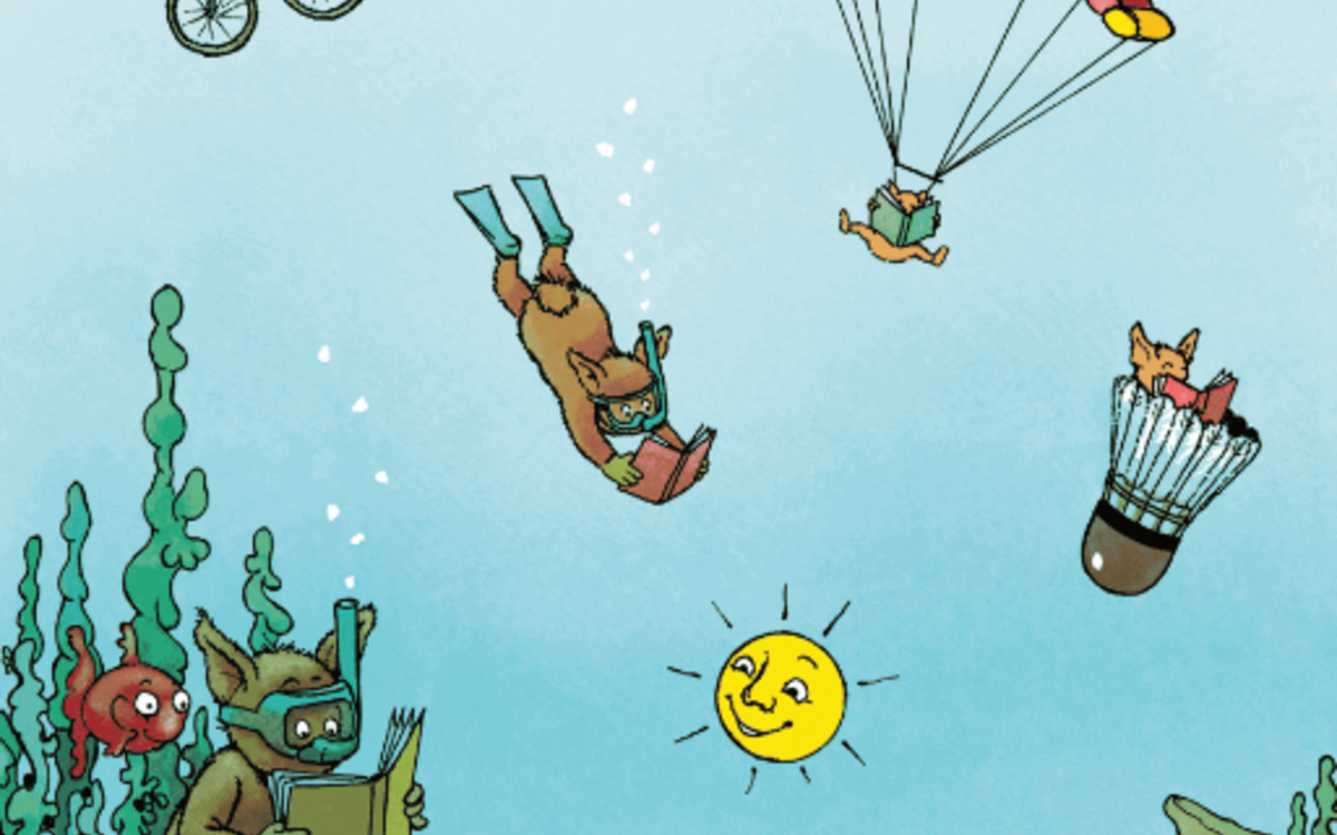 Des animaux dans un aquarium lisent 