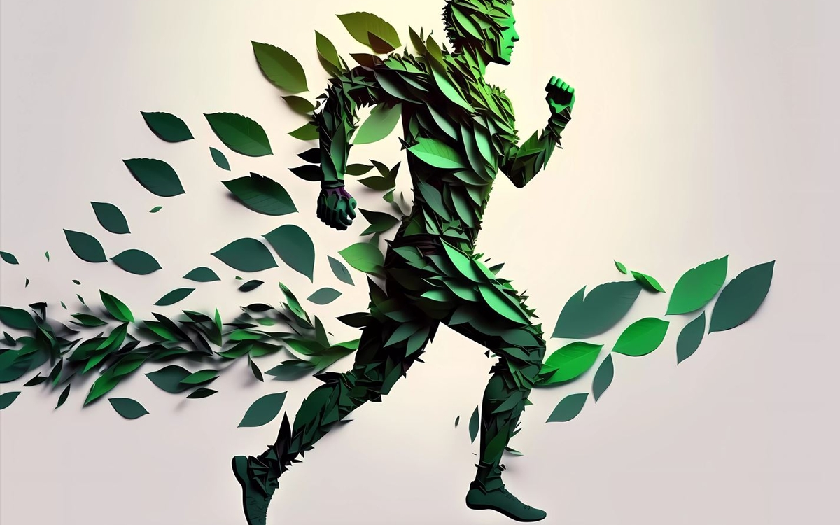 Une silhouette de coureur constitué de feuilles 