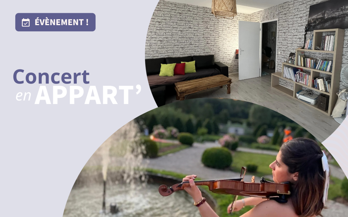 Bannière de promotion pour l'événement de MaMusic, avec l'hôte Kokou, qui accueille généreusement des artistes chez elle pour les soutenir.