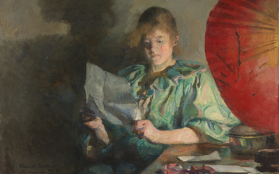 Tableau de Harriet Backer représentant une femme en train de lire un papier  