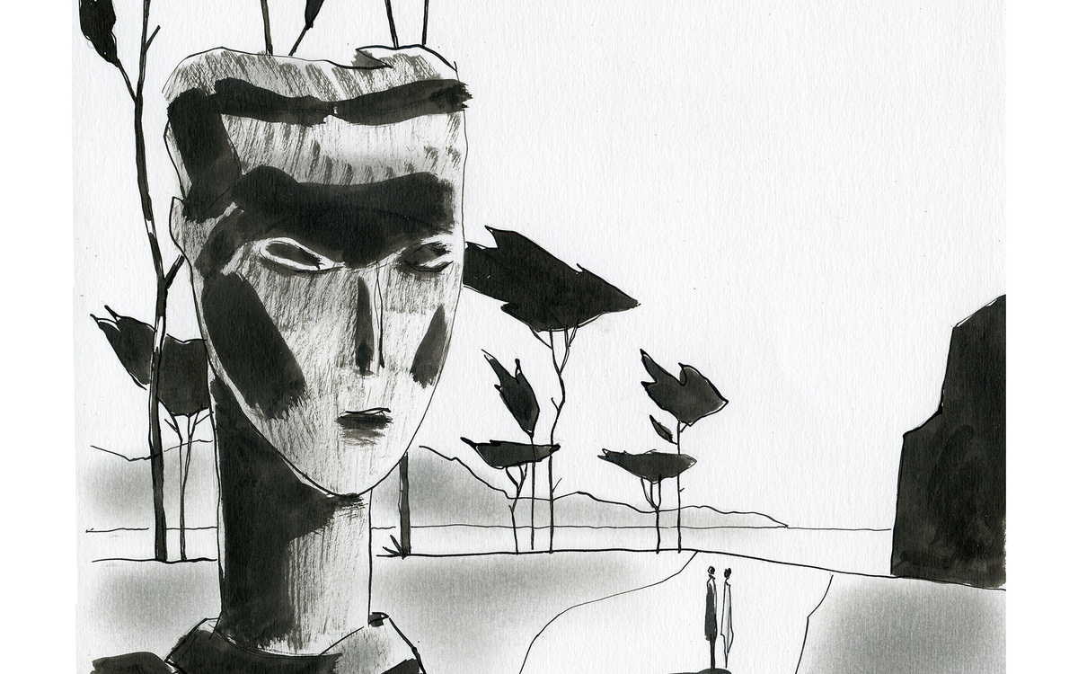 Dessin de François Avril réalisé dans le cadre de son exposition Voyages Immobiles, une carte blanche donnée à l'artiste par le Parcours des Mondes