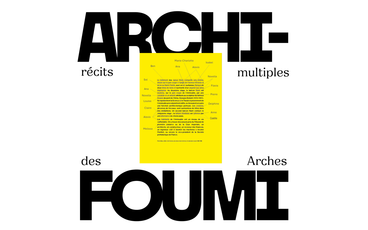 Titre Archifoumi en lettres noirs, rectangle jaune avec texte