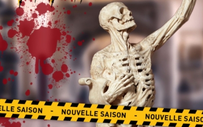 squelette et bandes de police jaunes