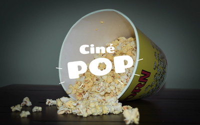 Pot de pop corn renversé + logo ciné pop