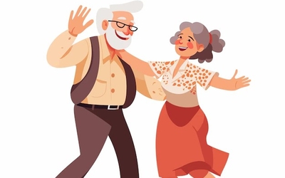 Illustration de deux personnes âgées qui dansent exemple pour le bal des séniors de la mairie du 8.