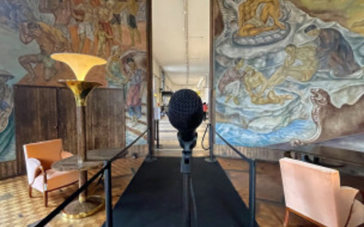 Le Salon Asie du Palais de la Porte Dorée avec un micro au milieu