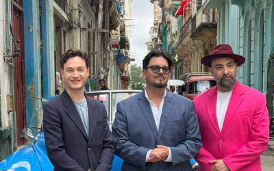 Thomas Encho, Emiliano Gonzalez Toro et Alain Perez à La Havane lors du tournage du clip " Misa Criolla - el latin jazz project " janvier 2025 (c) Gemelli Factory