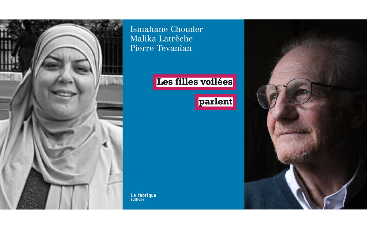 Triptyque de l'affiche de la rencontre : à gauche une photos d'Ismahane Chouder en noir et blanc, au centre la couverture du livre "Les filles parlent", et à droite une photo de Daniel Verba en couleurs.