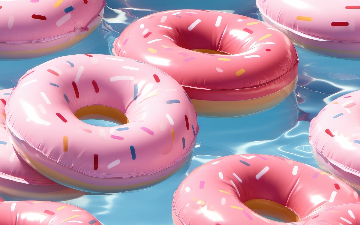 Bouées en forme de donut, dans une piscine