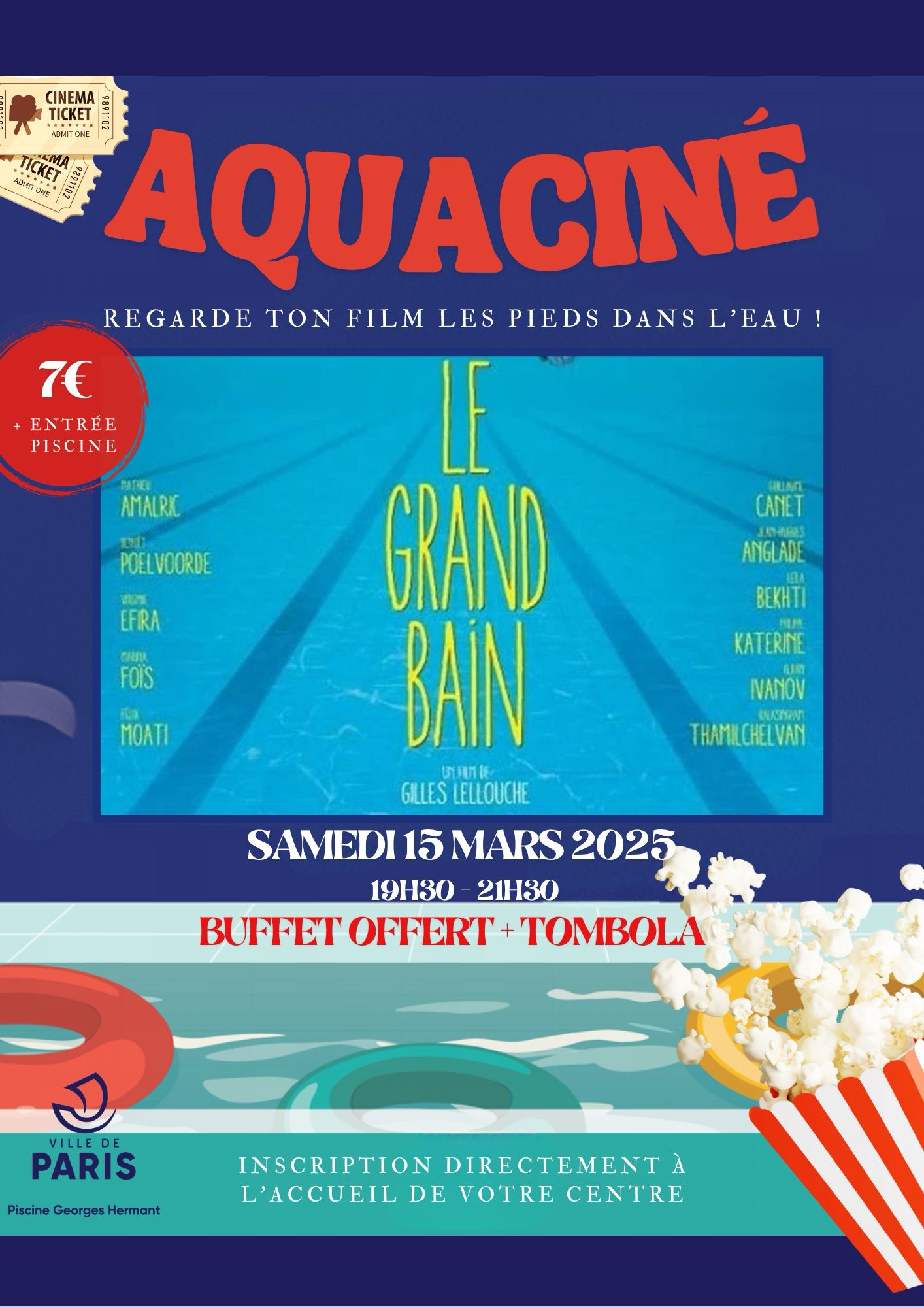Affiche aquaciné à la piscine Joséphine-Baker (13e)