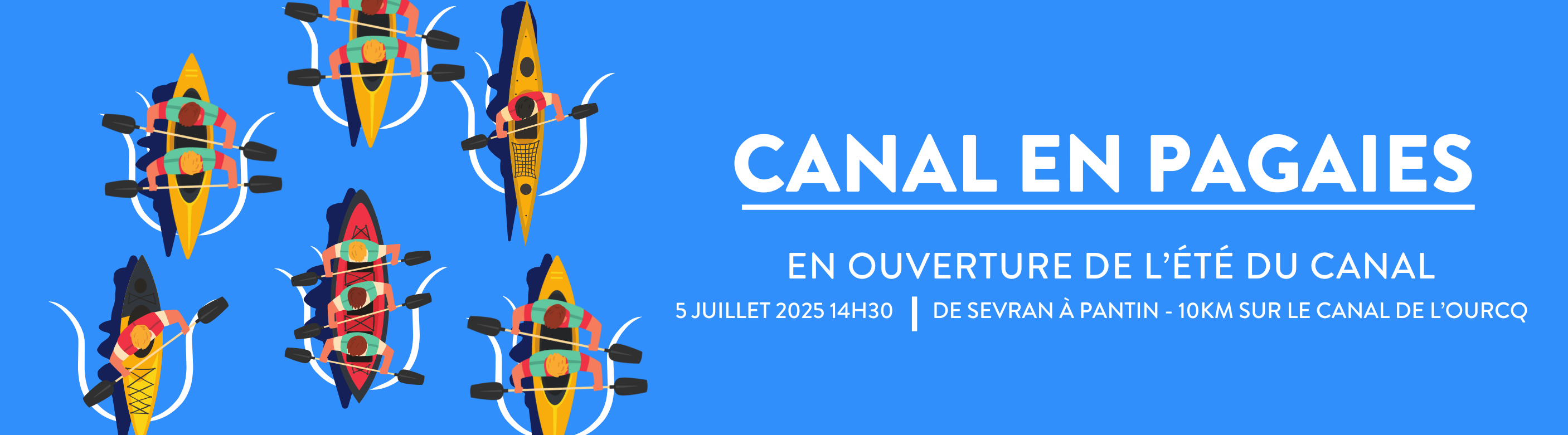 Visuel qui représente des individus dans des canoés et kayaks